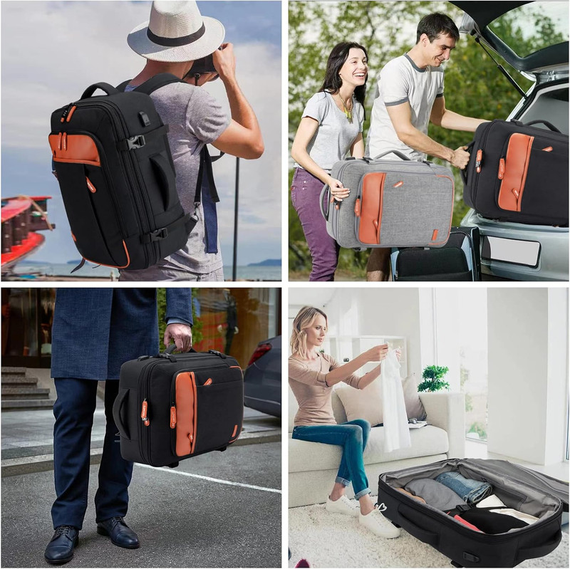 Extra Large 40L Carry-On Backpack with Packing Cubes - Water Resistant Black gallery