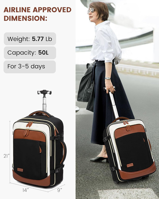 50L Wheeled Backpack - Flight Approved Carry-On for Men & Women gallery