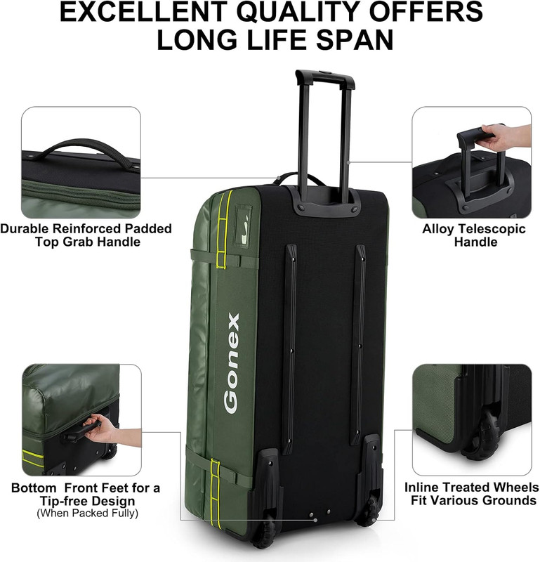 Rolling Duffle Bag with Wheels, 100L Water Repellent Large Wheeled Travel Duffel gallery