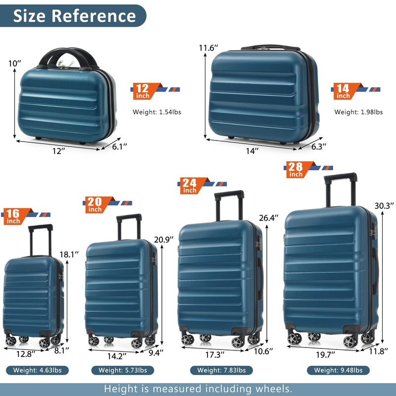 6 Set ABS Hardshell Luggage Set Check-In Sizes Suitcases for Travel & Business