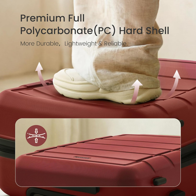 Durable 3-Piece Expandable Hardshell Luggage Set with Wheels - Wine Red gallery