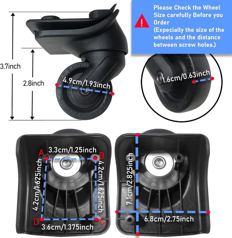 All-in-One Luggage Wheel Replacement Kit - Easy Installation, 4 Premium Wheels gallery