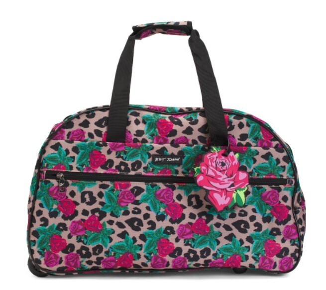 NWT Super Cute! BETSEY JOHNSON 22in Leopard Rose Wheeled Duffle gallery