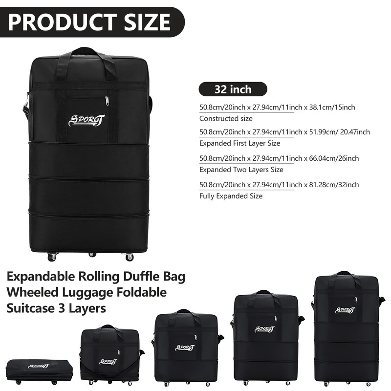 32Inch Expandable Suitcase Bag 3Layer Collapsible Rolling Luggage Bag for Travel gallery