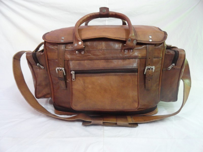 22″ Duffle Bag Real Leather Weekend Travel Holdall Luggage Handbags Expendable