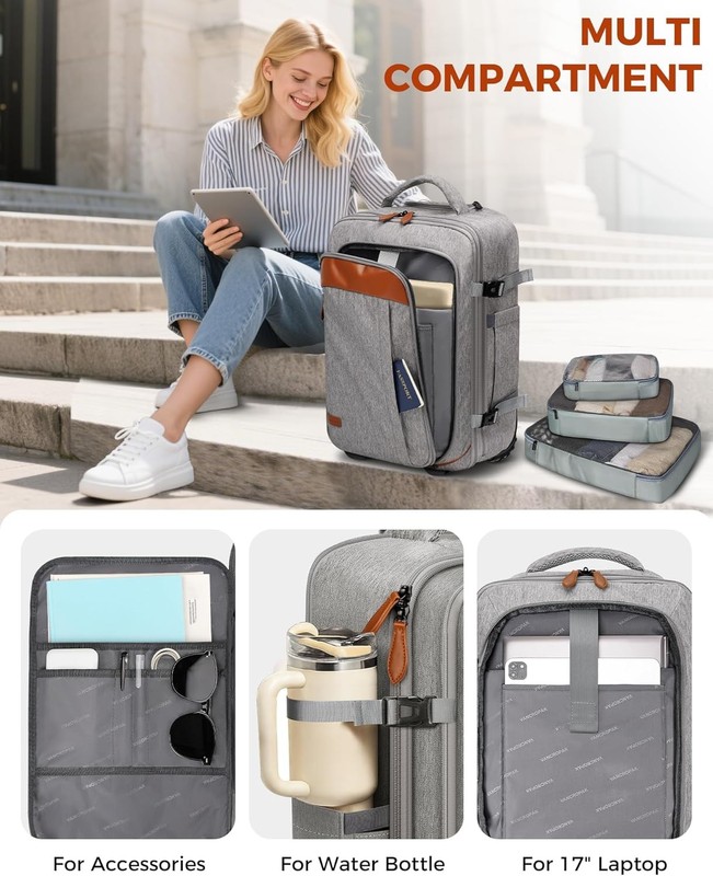 Expandable Rolling Backpack w/ Wheels Carry-On Laptop Bag Grey gallery