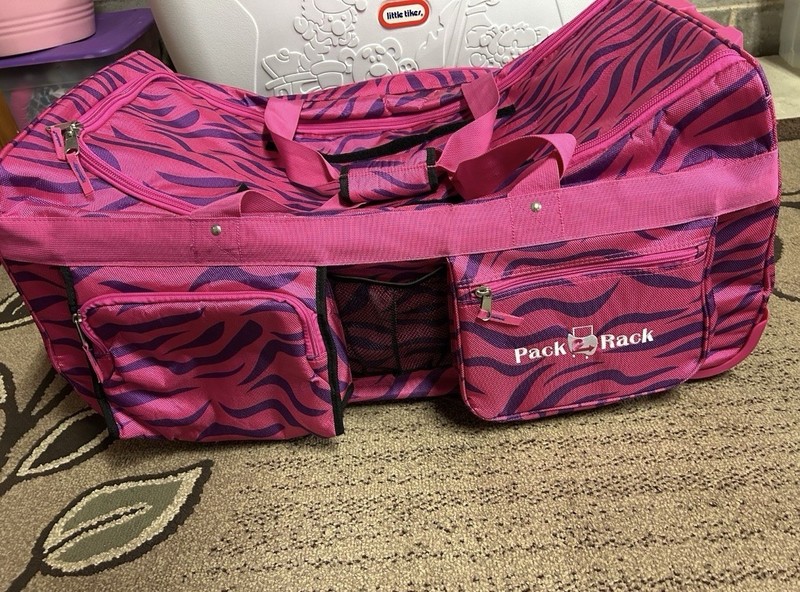Pack 2 Rack Zebra Print Rolling Garment Bag w/ Rack, Wheels, Zipper Pink/Purple