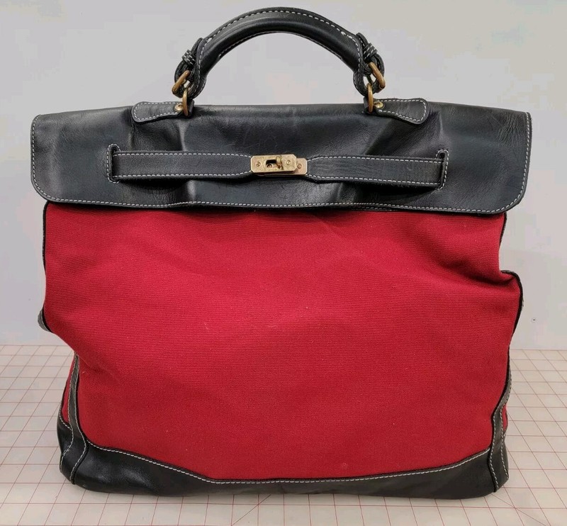 T. Anthony Black & Red TRAVEL TOTE Canvas & Leather USA Made Clean