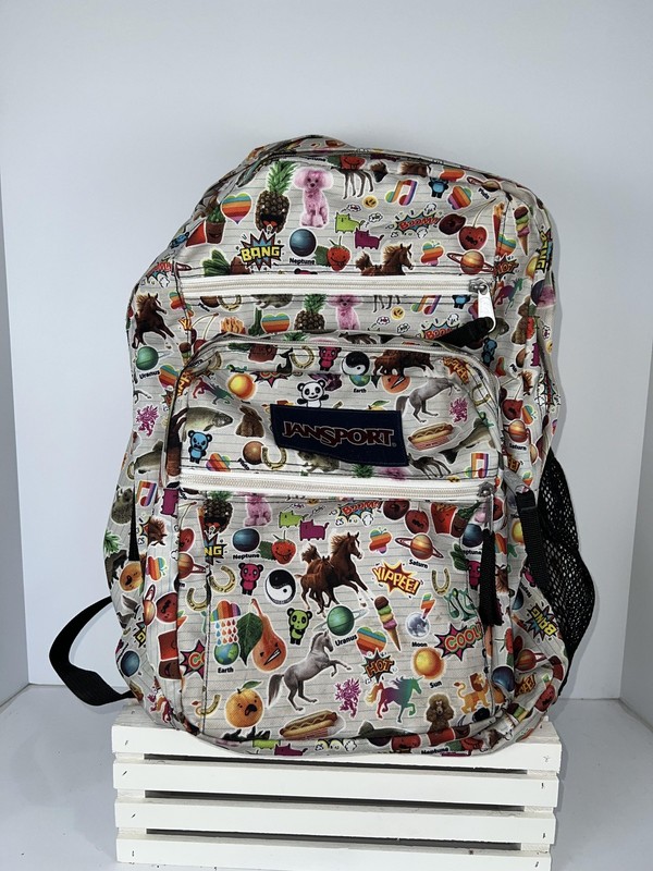 JanSport Backpack Multicolor All Over Print School Bookbag Multi Pocket Zippers
