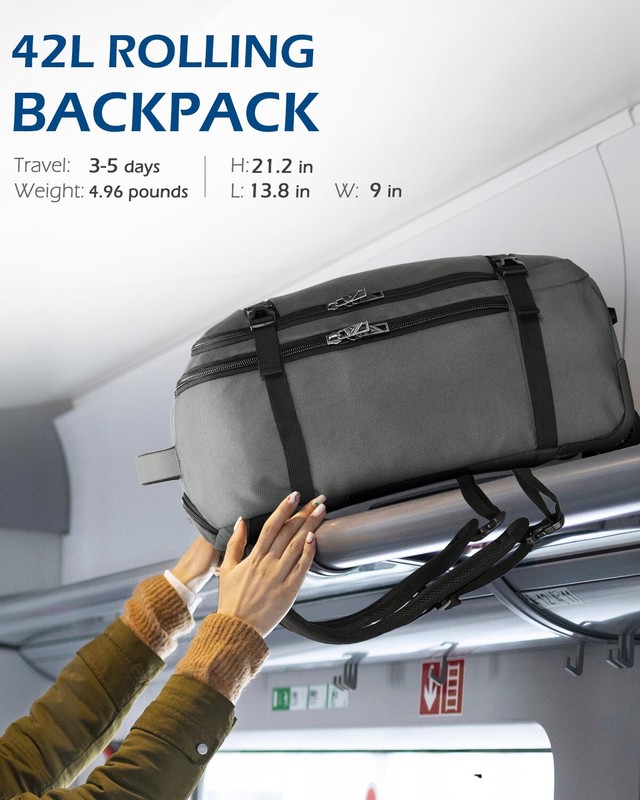 Hynes Eagle 42L Rolling Backpack Flight Approved Convertible Carry on Luggage gallery