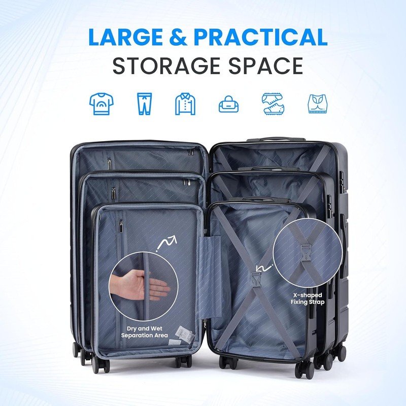 Simple Deluxe Light Weight Hardside Luggage Sets 3 Piece Suitcase Set 20/24/28 gallery