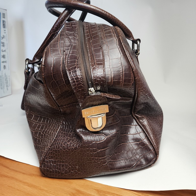 Bath & Body Works Brown Croc Embossed Faux Leather Travel Duffel Bag Luggage Tag gallery