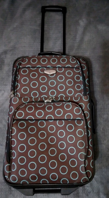 Portocol Softsided Suitcase, Chocolate With Small Blue Circles, 2 Front Pockets