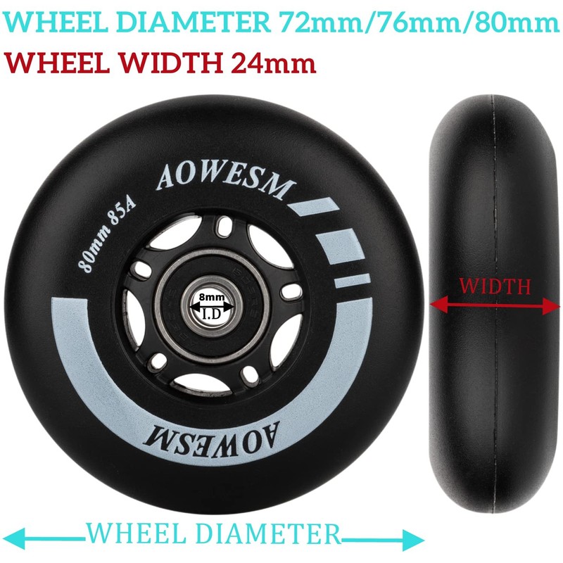 Inline Skate Wheels 80mm 76mm 72mm 85a Outdoor Indoor Black Blue Red Roller H... gallery