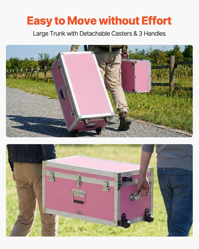 Large & Small Pink Trunks: 32" w/ 3 Handles & Casters, 24" w/ Latch, EVA Cushion gallery