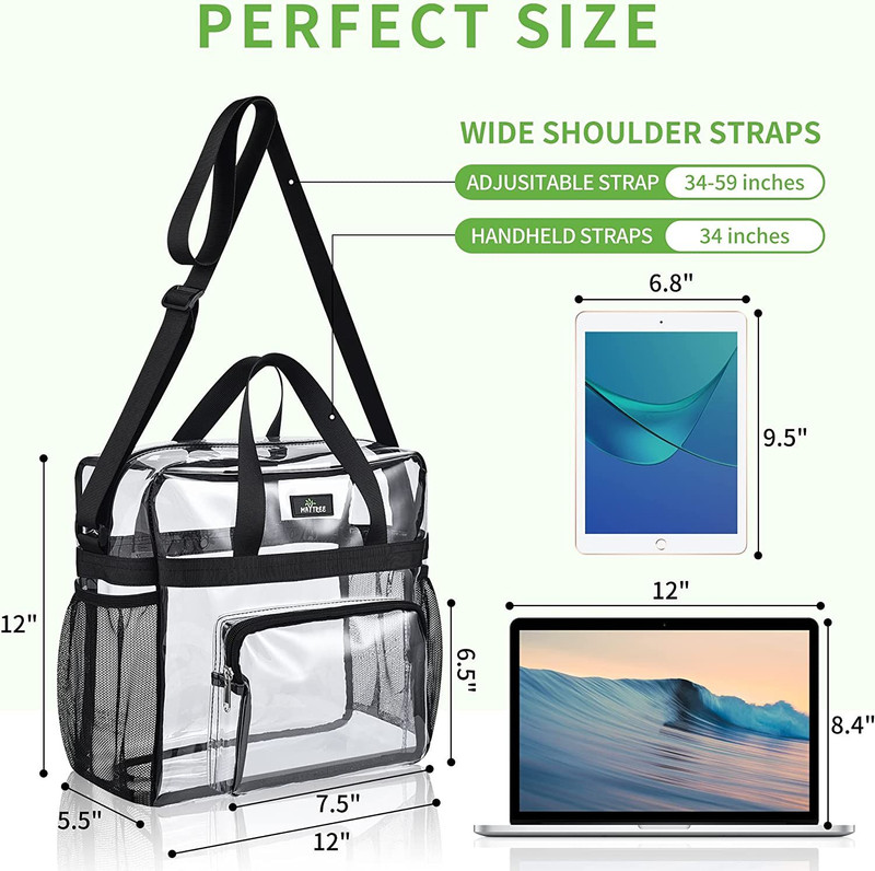 Clear Tote Bag Stadium Approved 12x12x6 Lightweight Waterproof Black gallery