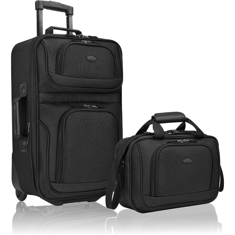 Lightweight Softside Rolling Carry-on Suitcase, 2-Wheel Set, Black