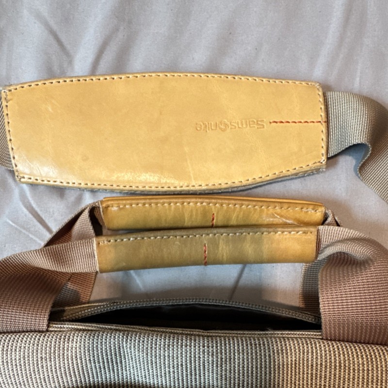Samsonite Beige & Tan Solid Polyurethane Messenger Bag Adjustable Shoulder Strap gallery