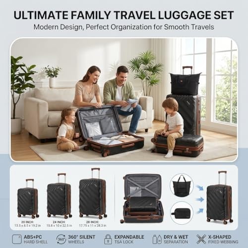 5 Piece Luggage Set—Explorable Hardside—20/24/28in—Black—Suitcases gallery