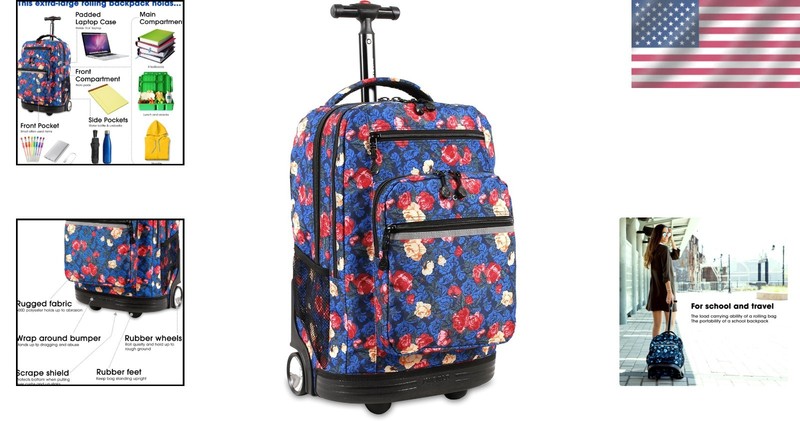 Durable J World 20 Inch Roller Backpack with Laptop Compartment - Vintage Rose gallery