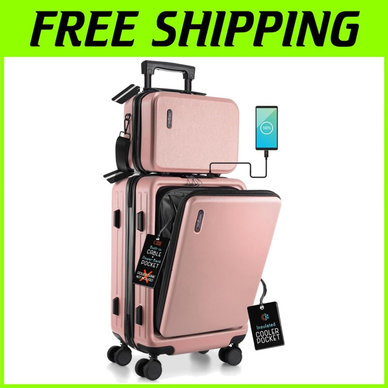 Stylish 22 Inch Hard-Shell Carry-On Suitcase with Spinner Wheels & Cosmetic Case