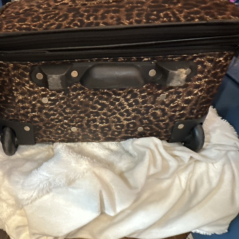 Rockland Leopard Print Suitcase 19-22in Carry On Rolling Polyester Brown/Black gallery