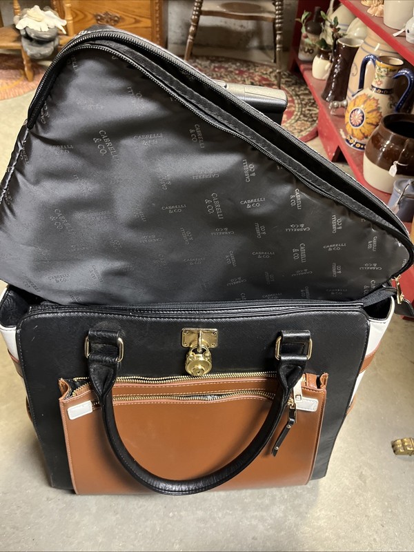 Cabrelli Laura Lock Rolling Computer Bag/Briefcase Black, White, Cognac Leather gallery
