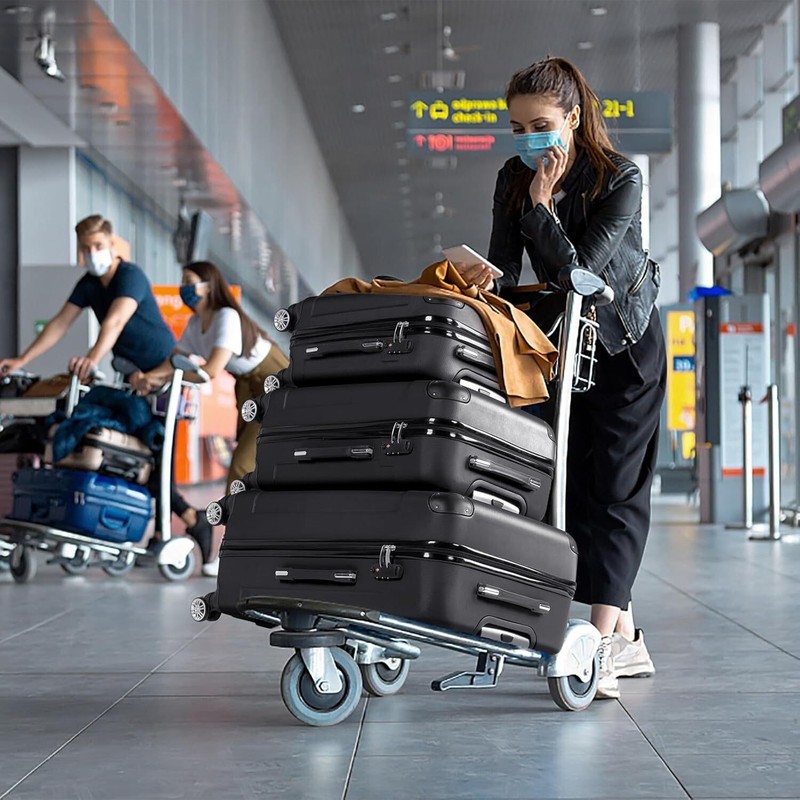 3-Piece Hardshell Luggage Sets with Spinner Wheels TSA Lock Black (20"/24"/28") gallery