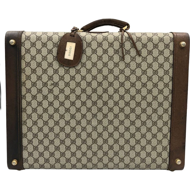 Vtg GUCCI GG Supreme Trunk Attache Case Leather Suitcase Travel Bag Auth Japan