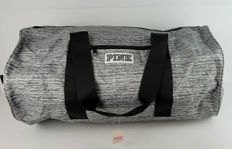 Victorias Secret Pink Womens Heathered Grey Duffel Travel Workout Gym Bag