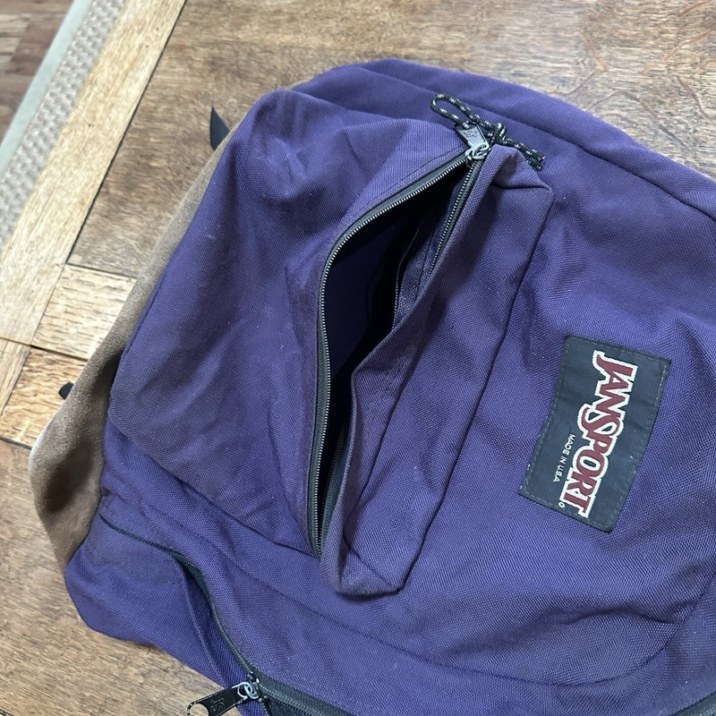 Vintage JanSport Purple Suede Leather Bottom Backpack Made USA School Daypack gallery