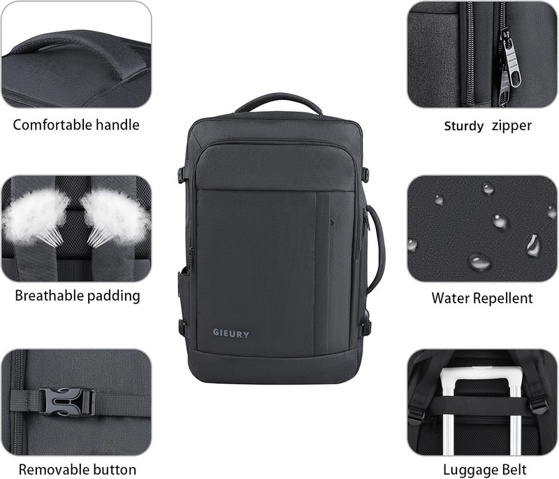 Carry On Backpack, 50L Travel Backpack, Luggage Backpack TSA Flight Approved gallery