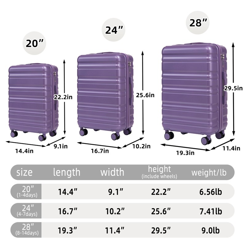 HIFINE TOURIST 3PCS ABS Spinner Wheel Luggage Set 20 24 28 Inch Carry gallery