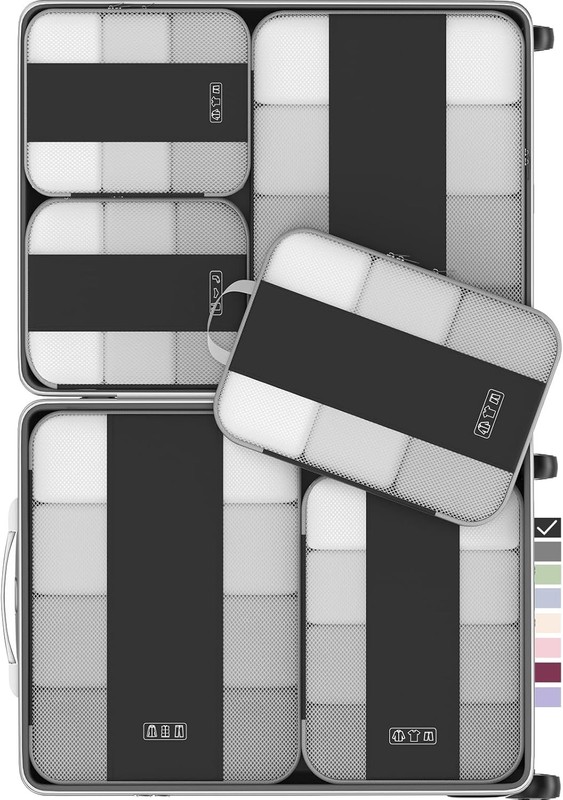 Black – 6 Set Compression Packing Cubes for Travel Essentials,