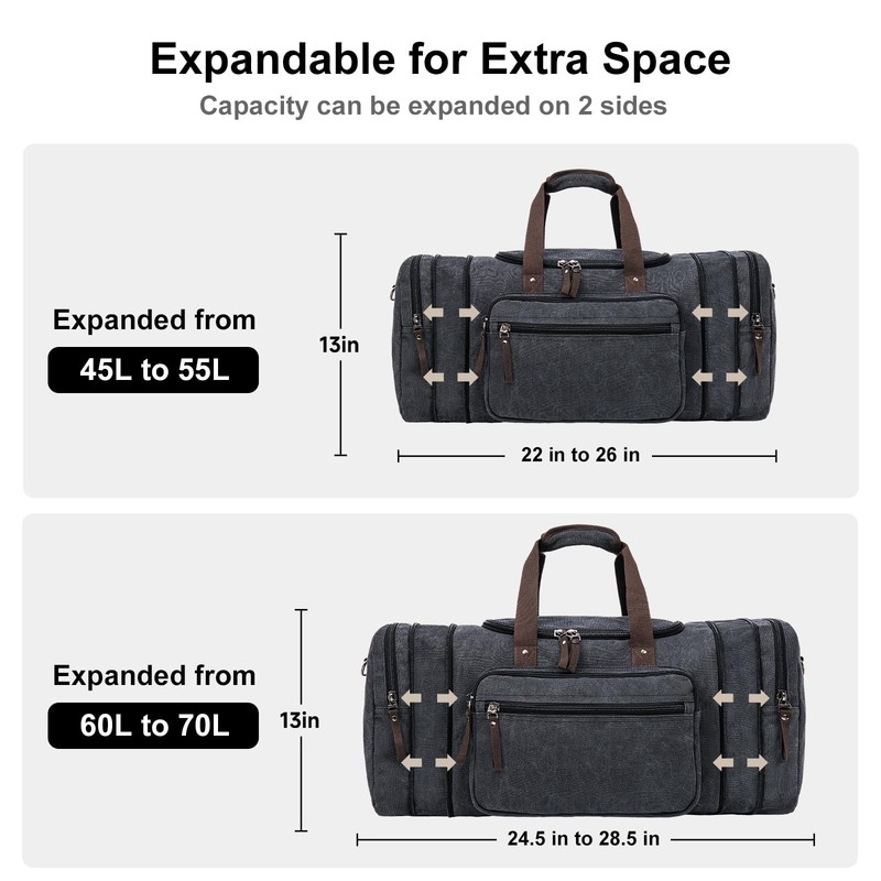 Large Expandable Canvas Travel Duffle Bag 70L for Gym, Business, Air Travel gallery