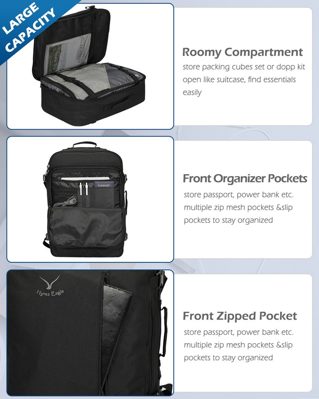 Hynes Eagle Carry on Backpack 38L Large Air Travel Luggage 3pcs Packing Cubes gallery