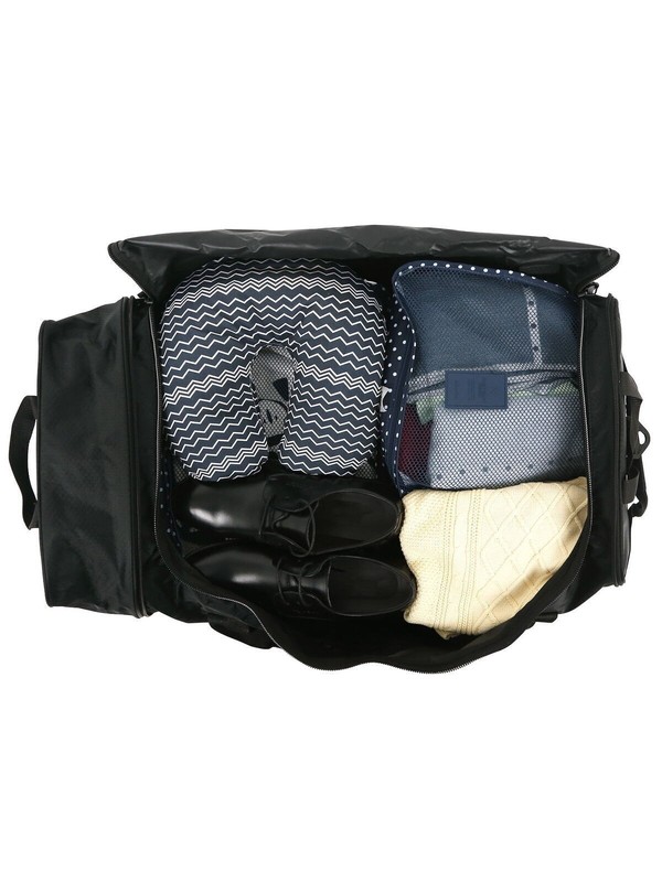 32" Wheeled and Compactible Polyester Rolling Duffel Bag Black for Travel NEW gallery