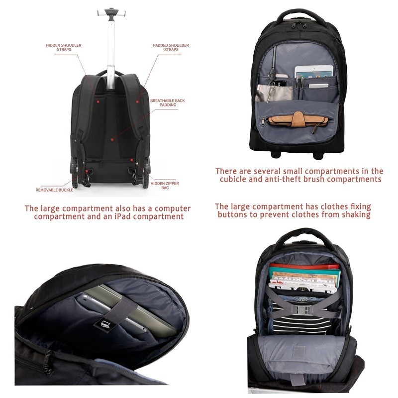Rolling Backpack with Wheels Fit 17 Inch Laptop, Wheeled Backpack for Adults gallery