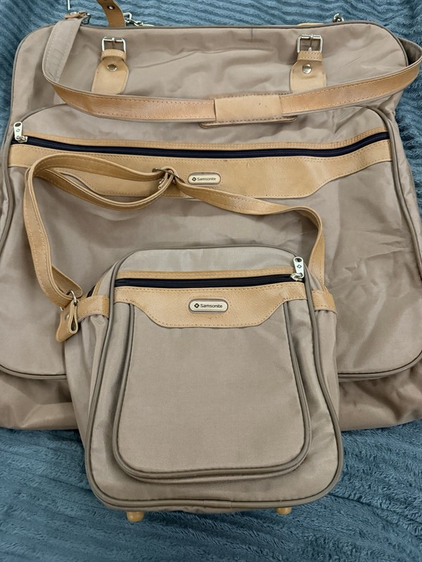Vintage Samsonite Garment And Accessory Travel Bag-2 Items-light Brown-hangers