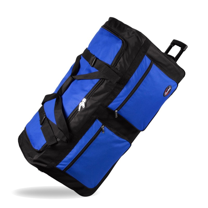 40″ Polyester Rolling Duffel Wheeled Luggage Suitcase Travel Duffel Bag – Blue