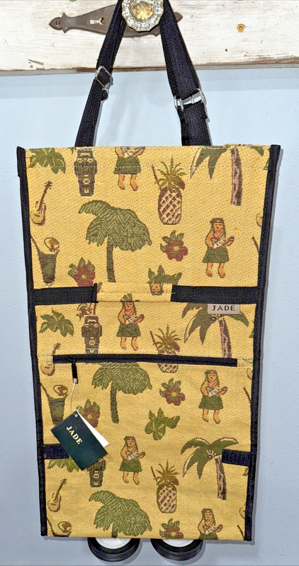 NEW Jade Rolling Tote Foldable Shopping Bag Wheels Luggage Hawaiian Hula Girls