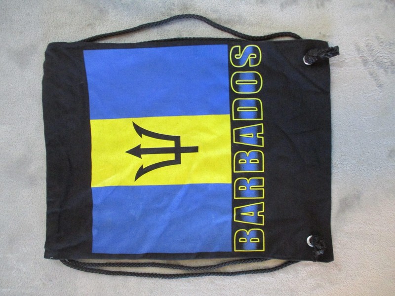 Barbados Flag Drawstring Bag Backpack Gym Sack Souvenir Black 100% Cotton Travel