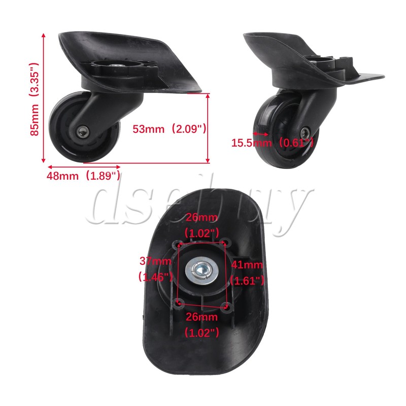 2 Pieces Suitcase Repair Spinner Wheels 3.35 Inch Left & Right W165 Black Set gallery