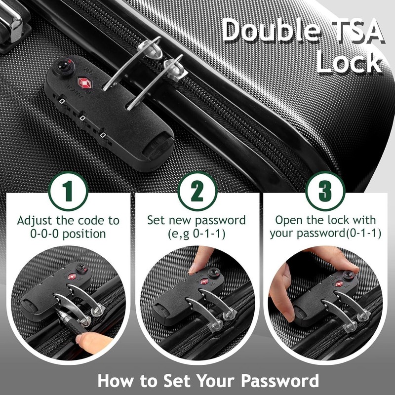 3-Piece Hardshell Luggage Sets with Spinner Wheels TSA Lock Black (20"/24"/28") gallery