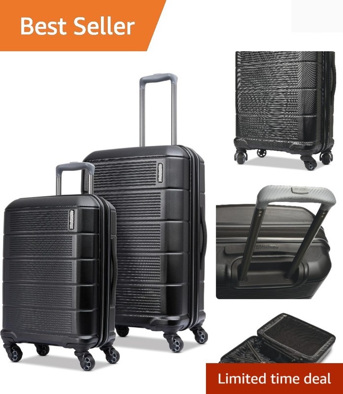 Stratum 2.0 Hardside Expandable Luggage with Spinners, Jet Black, 2PC SET Car...