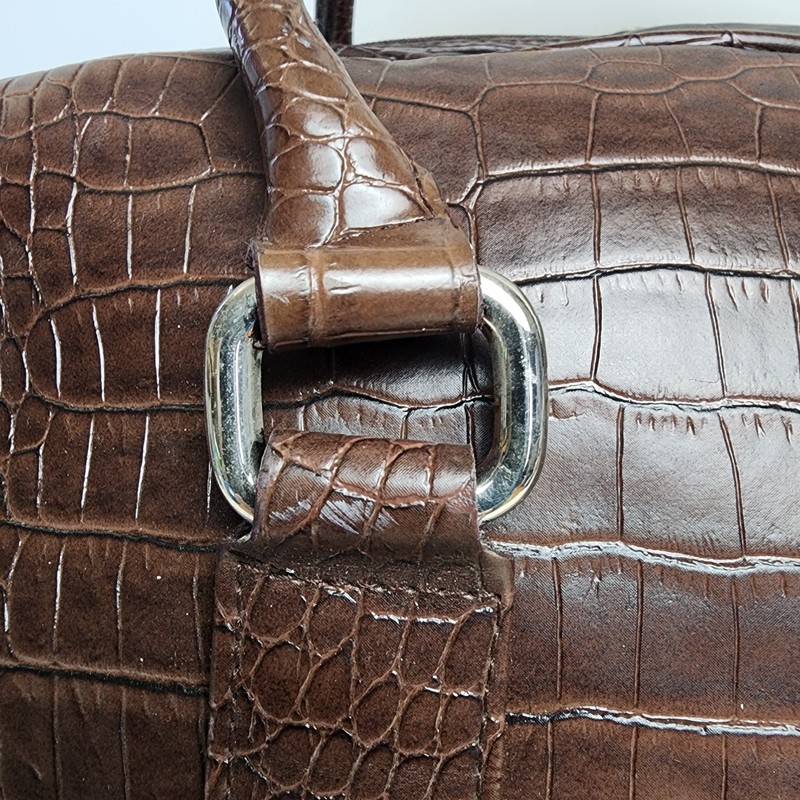 Bath & Body Works Brown Croc Embossed Faux Leather Travel Duffel Bag Luggage Tag gallery