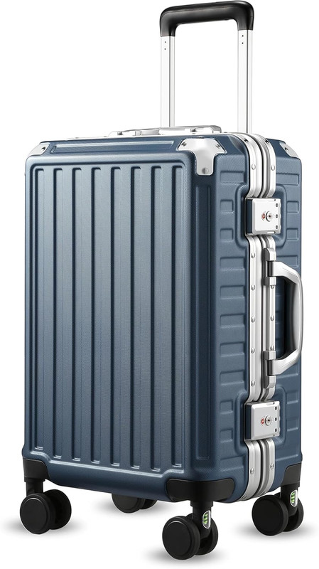 Carry-On Luggage 20″ Spinner Wheels Aluminum Polycarbonate Hard Shell Blue