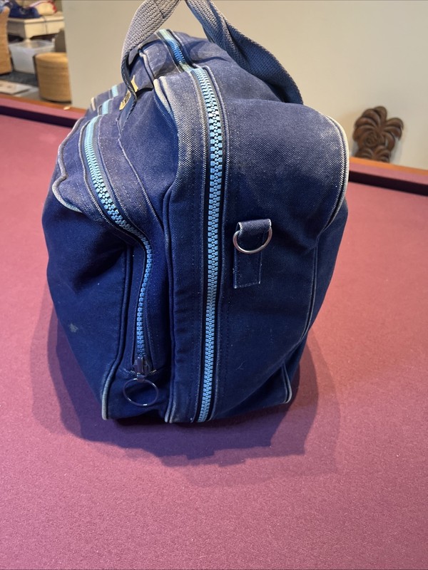 Lands End Square Rigger Double Compartments Bag Canvas Blue Made In USA VTG. gallery