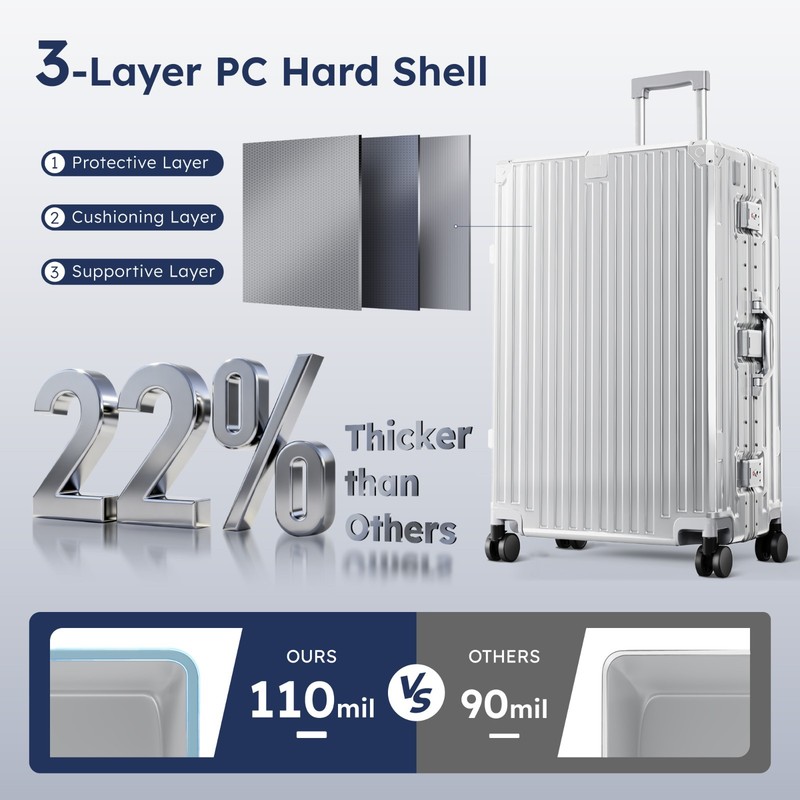Luggage Aluminum Frame Liggage Hard Shell Travel Suitcase w/ TSA Lock USB Port gallery