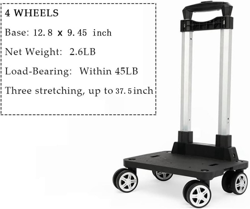 Backpack Trolley, 4 Wheels Folding Compact Lightweight Luggage Cart, Alloy Steel gallery